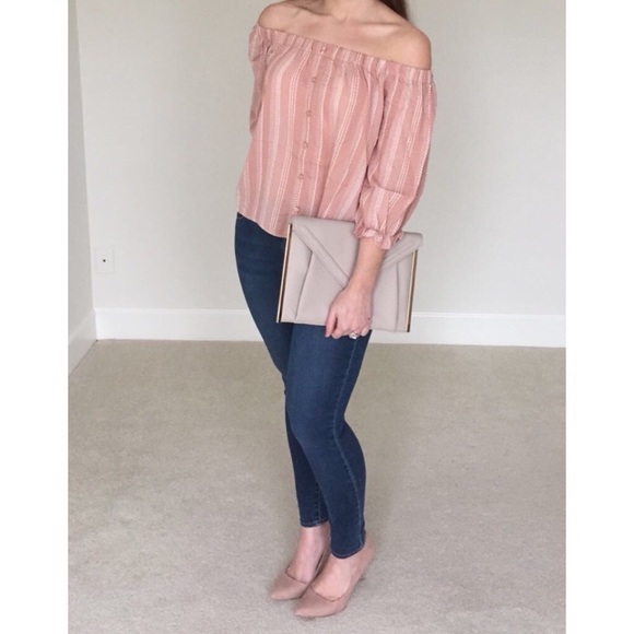 💖Blush Striped Off The Shoulder Top S-M-L💖 - Picture 2 of 6